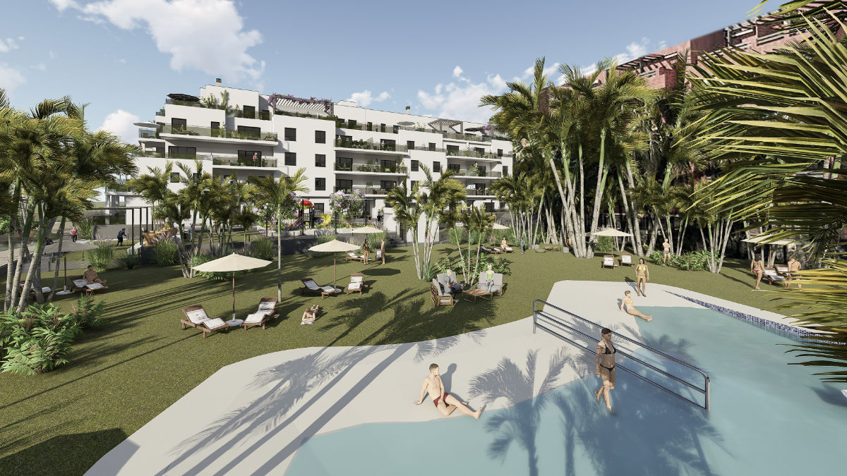 Urbanización de lujo con piscina desarrollada por Grupo Mayfo en Playa Granada, Motril